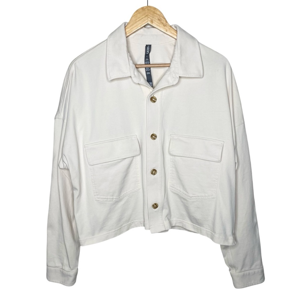 Vuori Mackenzie Cropped Button Shirt Jacket Shacket Natural Large - Picture 8 of 16